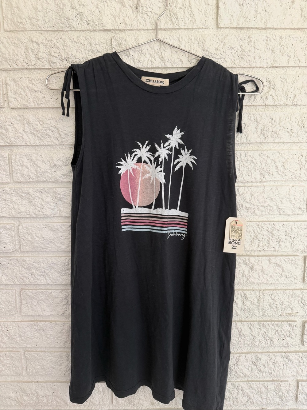 Billabong Black Dress with Pink Sunset Palm Graphic